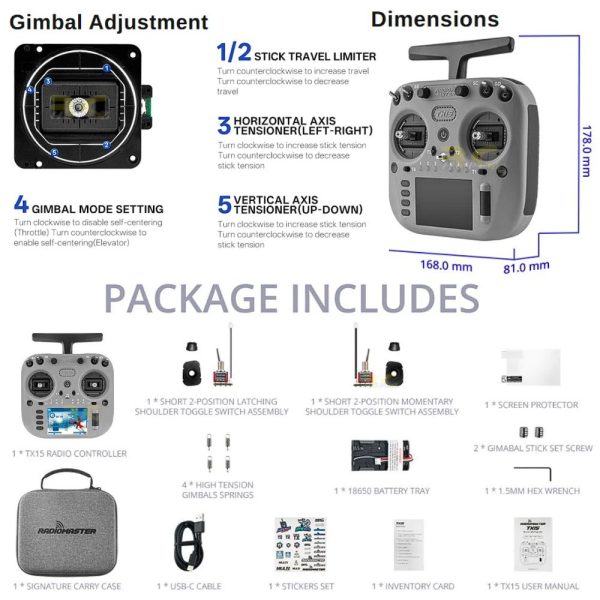 05845c68fadeec350c030488dbe20beb.jpeg Radiomaster TX15 Radio Controller 16CH 3.5inch Color Touchscreen V5.0 Hall Gimbals EdgeTX ELRS ExpressLRS (Mode 2) TX15