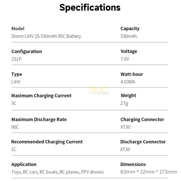 5e7979a85bf5034a89d117c8d59e8ca9.jpeg GEPRC Storm 2S 530mAh 90C 7.6V LiHV Battery With XT30 Plug For Darkstar16 O4 Pro GEP530/90-2S