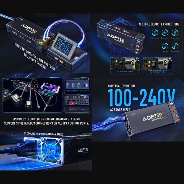 ToolkitRC M8D 1600W 50A Touchscreen Dual Ch Charger + ADP750 Power Supply Adapter 750W for 1-8S Lipo LiHV LiFe NiMh M8D