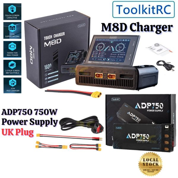 6f61b74d3e4e7667455ec3d5a286ece3.jpeg ToolkitRC M8D 1600W 50A Touchscreen Dual Ch Charger + ADP750 Power Supply Adapter 750W for 1-8S Lipo LiHV LiFe NiMh M8D