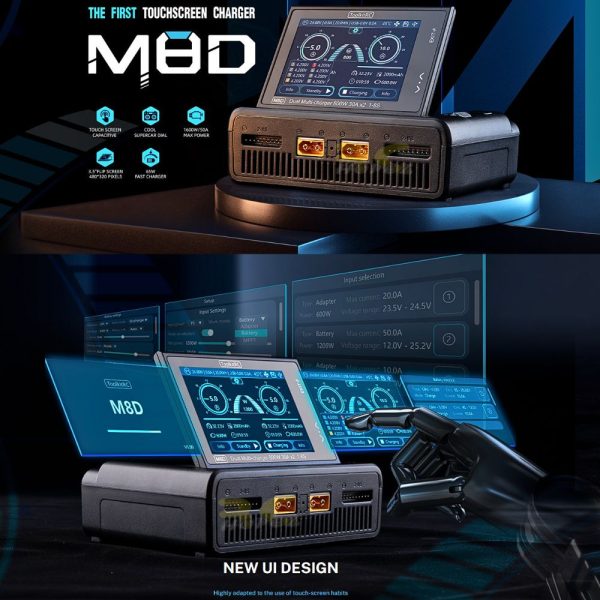 ToolkitRC M8D 1600W 50A Touchscreen Dual Ch Charger + ADP750 Power Supply Adapter 750W for 1-8S Lipo LiHV LiFe NiMh M8D