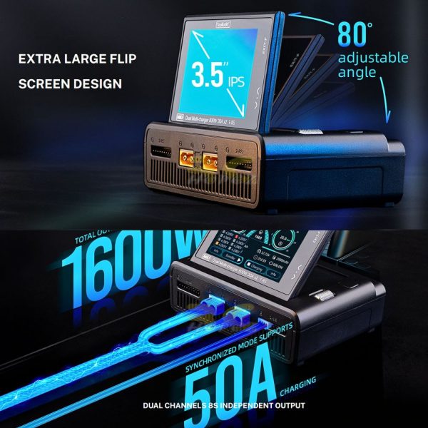 ToolkitRC M8D 1600W 50A Touchscreen Dual Ch Charger + ADP750 Power Supply Adapter 750W for 1-8S Lipo LiHV LiFe NiMh M8D