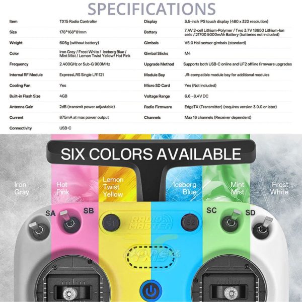 d482ec292f25f6ca8d7346dd7fd9062a.jpeg Radiomaster TX15 Radio Controller 16CH 3.5inch Color Touchscreen V5.0 Hall Gimbals EdgeTX ELRS ExpressLRS (Mode 2) TX15