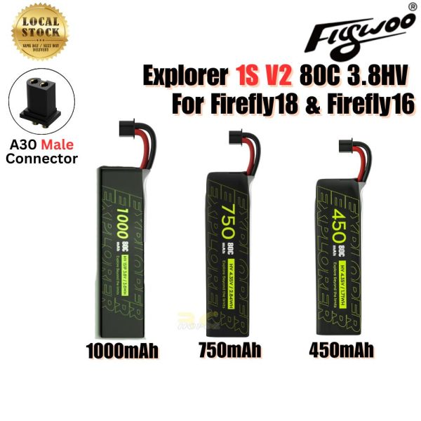 09e13b0ca52d92ce8e6aa6397f2992ea.jpeg Flywoo Explorer 1S 450 750 1000mAh 3.8HV Lipo Battery With A30 Plug Compatible with BT2.0 For Firefly18 Firefly 16 FW-1S