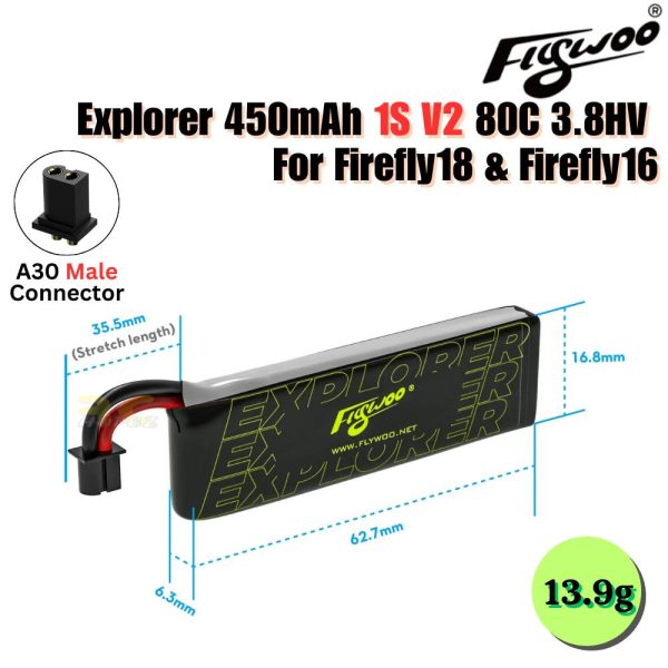 Flywoo Explorer 1S 450 750 1000mAh 3.8HV Lipo Battery With A30 Plug Compatible with BT2.0 For Firefly18 Firefly 16 FW-1S