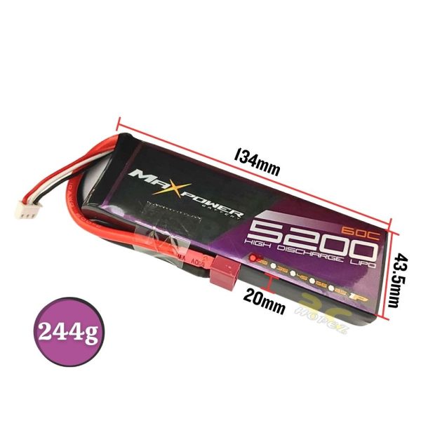 0382f8d14c9eb23dc407b34b3b1dbbaf.jpeg Maxpower Graphene Lipo 7.4V 5200mAh 60C 2S Lipo Battery with Dean Plug MP5260-2G