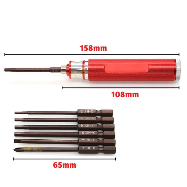RC Tool 6 in 1 Screwdriver 1.5 2.0 2.5 3.0mm 0#+ 1#- Hex Socket Repair Tools Kit for RC Car Helicopter Drone Boat BG-61