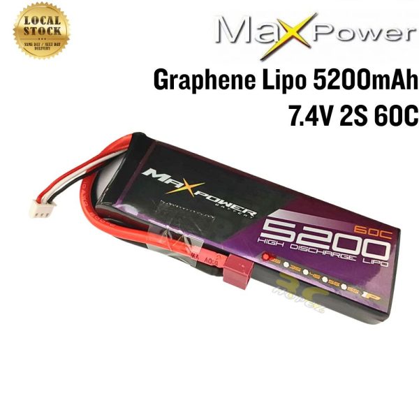 760c1737b175ee5a9e166982ff988950.jpeg Maxpower Graphene Lipo 7.4V 5200mAh 60C 2S Lipo Battery with Dean Plug MP5260-2G