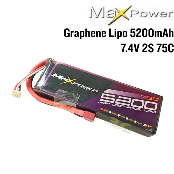 Maxpower Graphene Lipo 7.4V 5200mAh 75C 2S Lipo Battery with Dean Plug MP-5275-2GS