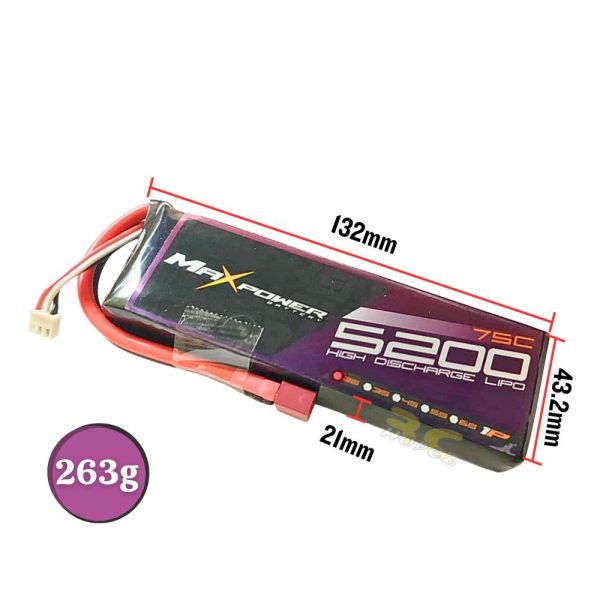 Maxpower Graphene Lipo 7.4V 5200mAh 75C 2S Lipo Battery with Dean Plug MP-5275-2GS