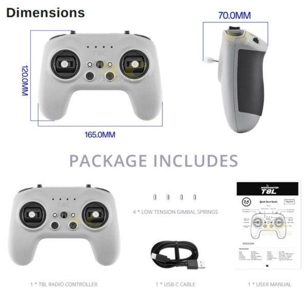 Radiomaster T8L Radio Controller 2.4GHz 10CH Nano Gimbal X5 Hall-effect ELRS EdgeTX Ultra-Portable Radio (Mode 2) TX-T8L