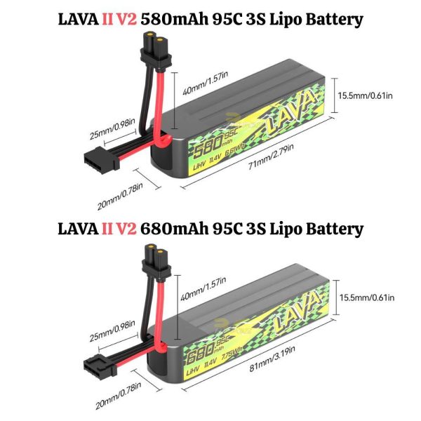 BetaFPV LAVA II V2 580mAh 680mAh 2S 3S 95C 7.6HV 11.4HV LIHV Lipo Battery for Pavo Femto Pavo Pico Pavo20 Pro XT30 Plug