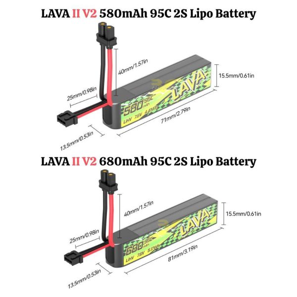 BetaFPV LAVA II V2 580mAh 680mAh 2S 3S 95C 7.6HV 11.4HV LIHV Lipo Battery for Pavo Femto Pavo Pico Pavo20 Pro XT30 Plug