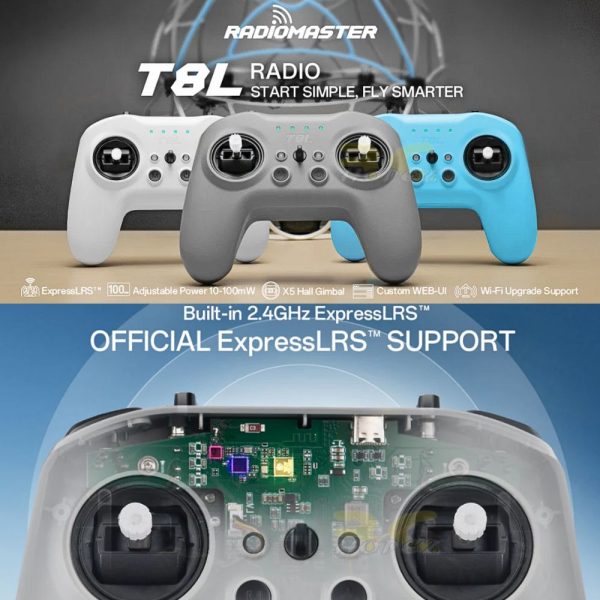 Radiomaster T8L Radio Controller 2.4GHz 10CH Nano Gimbal X5 Hall-effect ELRS EdgeTX Ultra-Portable Radio (Mode 2) TX-T8L