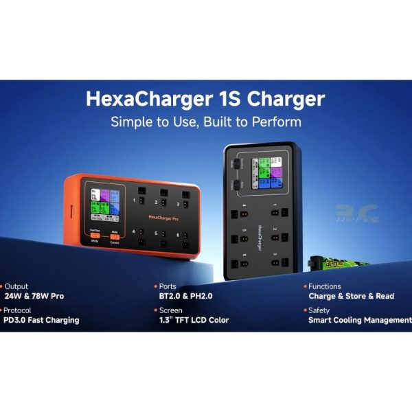 BetaFPV Charger 1S BT2.0 PH2.0 A30 HexaCharger Pro 78W & HexaCharger 24W 6 Ports LiPo LIHV Charger Discharger Storage