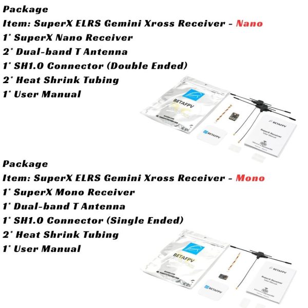 BETAFPV SuperX ELRS Mono Nano Gemini Xross Receiver Dual-band ELRS 2.4G/915M For FPV Racing Freestyle Drone BT-SuperX