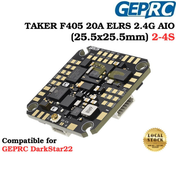 220c81fe4c3ae223621baefbf735f133.jpeg GEPRC TAKER F405 20A ELRS 2.4G 2-4S AIO 25.5×25.5mm for DarkStar22 DIY RC FPV Drone GEP-F405-20A