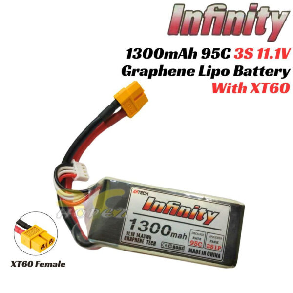 AHTECH Infinity 3S 11.1V 1300mAh 95C Graphene Lipo Battery with Dean Plug / XT60 AI1300