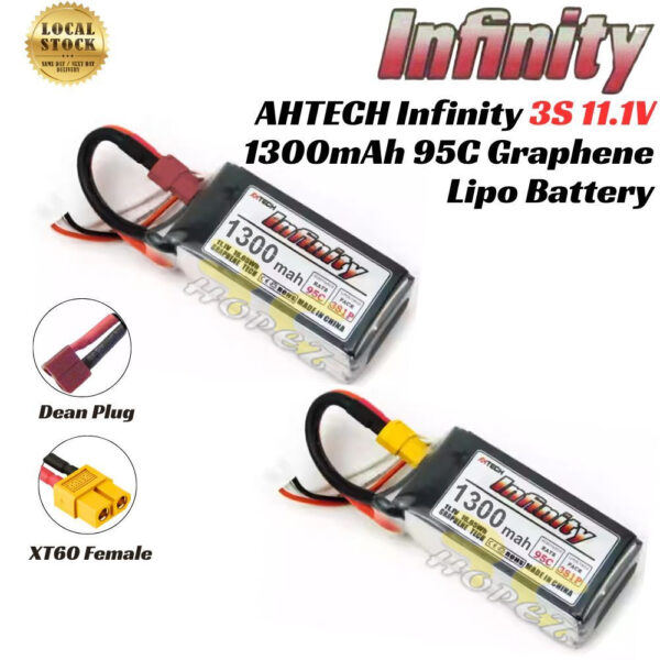 8a8d181673972a4a285886234eaedf0d.jpeg AHTECH Infinity 3S 11.1V 1300mAh 95C Graphene Lipo Battery with Dean Plug / XT60 AI1300