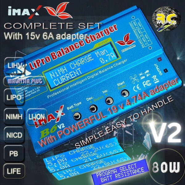b2c4e89f6bc9a333c88bc520172cd8f6.jpeg IMAX B6 V2 80W Balance Charger Lipo 1S-6SLiHv NiHM/Cd Li-ion & Pb with 90Wadapter for Drone Aeroplane Boat Car