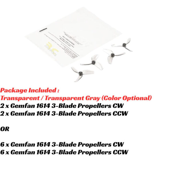 Gemfan 1614 40mm 1.6Inch 3 Blade Propeller 1.0mm Shaft For BetaFPV Air75 II 0802 Motor 2Pair(4Pcs)/6Pair(12Pcs) BT1614