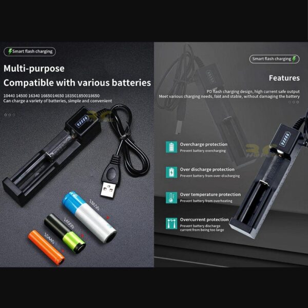 Universal Intelligent Battery Charging 1 Port Charger 3.7V USB Rechargeable Lithium Battery Charger for 18650 14500 1634
