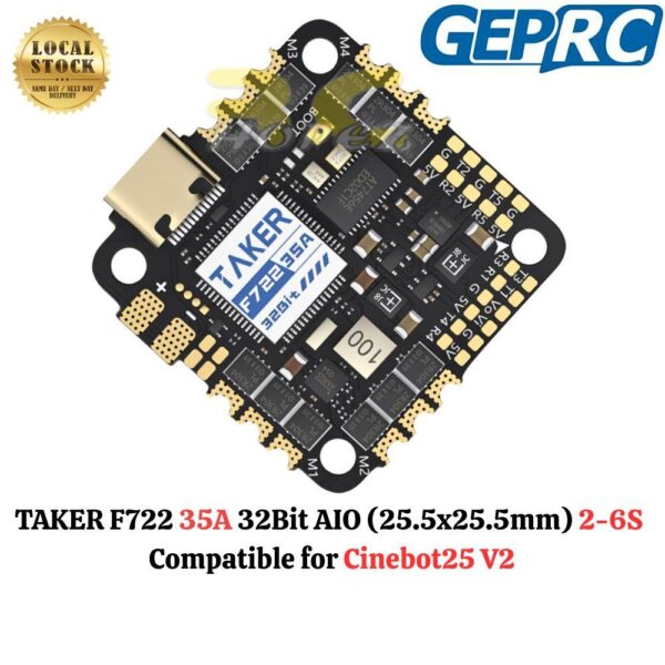 GEPRC TAKER F722 35A 32Bit AIO 2-6S Support INAV PWM 128K 25.5×25.5mm For Cinebot25 V2 DJI O4  FPV Drone GEP8181