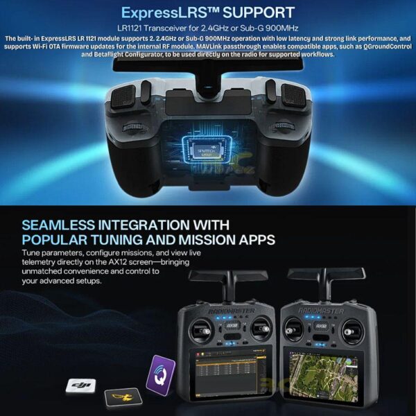 Radiomaster AX12 Android Radio Controller ELRS Dual Band X5 Hall Gimbals 16CH 5.5inch HD Touchscreen (Mode 2)