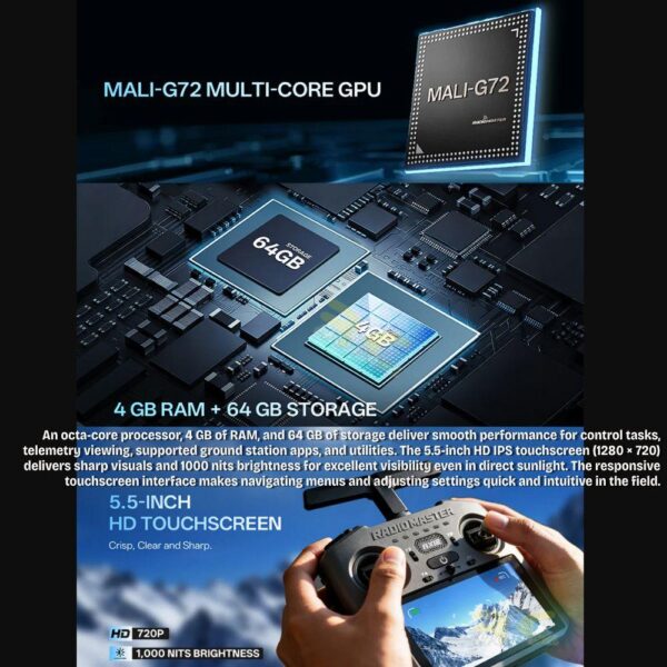 Radiomaster AX12 Android Radio Controller ELRS Dual Band X5 Hall Gimbals 16CH 5.5inch HD Touchscreen (Mode 2)