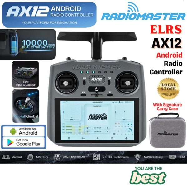 6ffc43acf7a5d8fc99014e6750cb8f4f.jpeg Radiomaster AX12 Android Radio Controller ELRS Dual Band X5 Hall Gimbals 16CH 5.5inch HD Touchscreen (Mode 2)