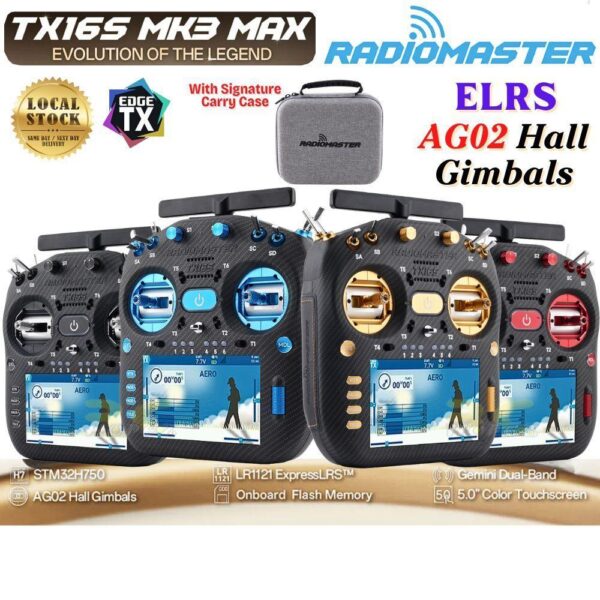 Radiomaster TX16S MK3 MAX Radio Controller AG02 CNC Hall Gimbals 16CH 5Inch IPS Touchscreen ELRS/Mode 2 (4GB Batch)