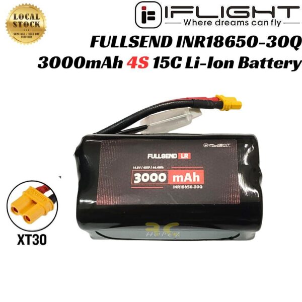 9f88e9da6cc3df6fd7f266a15ca2e603.jpeg iFlight FULLSEND 3000mAh 14.8V 15C 4S1P INR18650-30Q Li-Ion Battery for Long Range With XT30 MX3000/15-4S