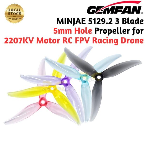 b57e7834d933b04663f620e9551f50e0.jpeg Gemfan MINJAE 5129.2 3-Blade 5Inch 5mm Hole Propeller for 2207KV Motor RC FPV Racing Drone (2 Pairs/4Pcs) Gem5129.2