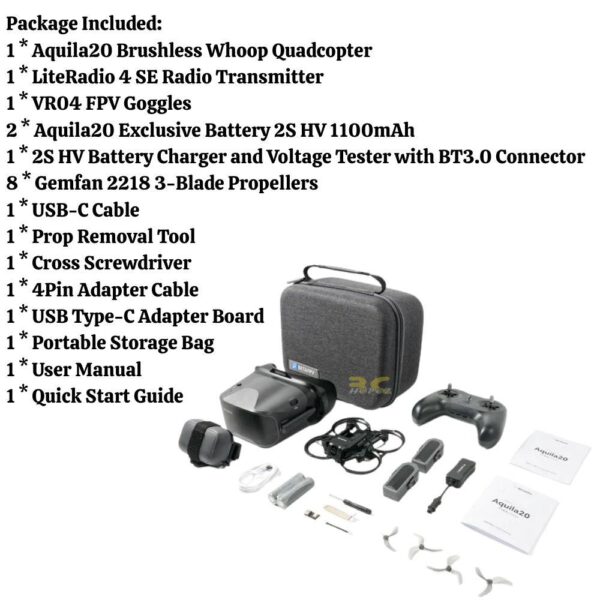 BetaFPV Aquila20HD 2S Digital FPV Kit Brushless LiteRadio 4 SE Radio+VR04HD Goggles+2Pcs HV 1100Mah Battery RTF