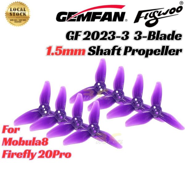 Gemfan Hurricane 2023 3-Blade Purple Color Propeller 1.5mm Shaft For Flywoo Firefly 20Pro/Mobula8 (4Pair/8Pcs)FW2023-1.5