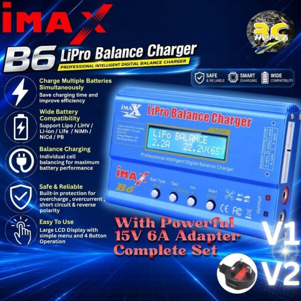 071cad171a732d233b4e23fbe5ea5640.jpeg IMAX B6 V1 V2 80W Balance Charger LiPo LiHv Lilo LiFe 1-6S NiHM/Cd & Pb With 15V Adapter For RC Drone Aeroplane Boat Car
