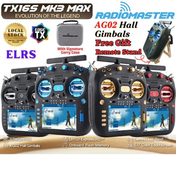 dcc7cac9fe93a0853d089292a155ab0e.jpeg Radiomaster TX16S MK3 MAX Radio Controller AG02 CNC Hall Gimbals 16CH 5Inch IPS Touchscreen ELRS/Mode 2
