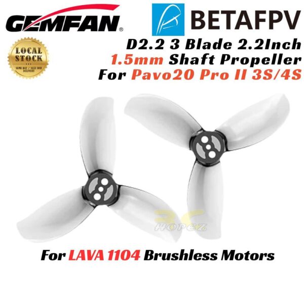 Gemfan D2.2 3 Blade 2.2Inch Propeller 1.5mm Shaft For Motor 1104 5500KV/7200KV Pavo20 Pro II 3S/4S (2Pair/6Pair) BT-D2.2