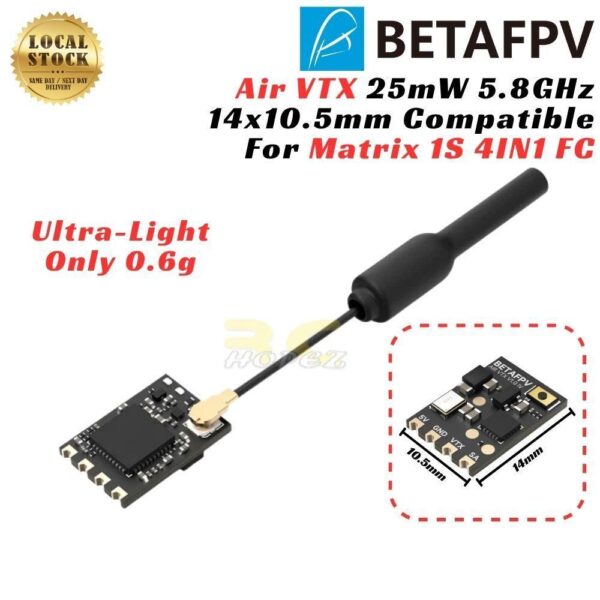5c68b10cf8b27767242b26e61edf1322.jpeg BetaFPV Air VTX 5.8G 25mW 48CH Ultralight 0.6g 14x10.5mm Compatible With Matrix 1S 4IN1 FC Micro Drone Part BT-Air VTX