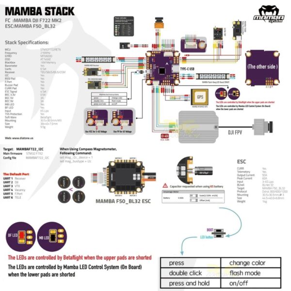 741fe4e8f0a7d50f736f2e3b1120ed0b.jpeg Diatone MAMBA DJI F722 MK2 Flight Controller (MPU6000) 3-6S 30.5×30.5mm M-DJI F722 MK2