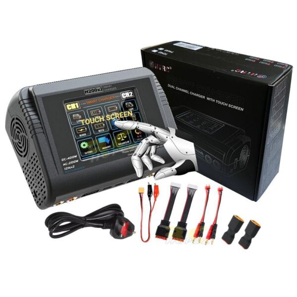 ab1d00fb9bf647e8be59003f52d85d61.jpeg HTRC H200x2 T400 200W 12A AC/DC 1-6S Touch Screen Dual Channel Balance Charger Discharger for Lipo LiHV LiFe Lion NiMh