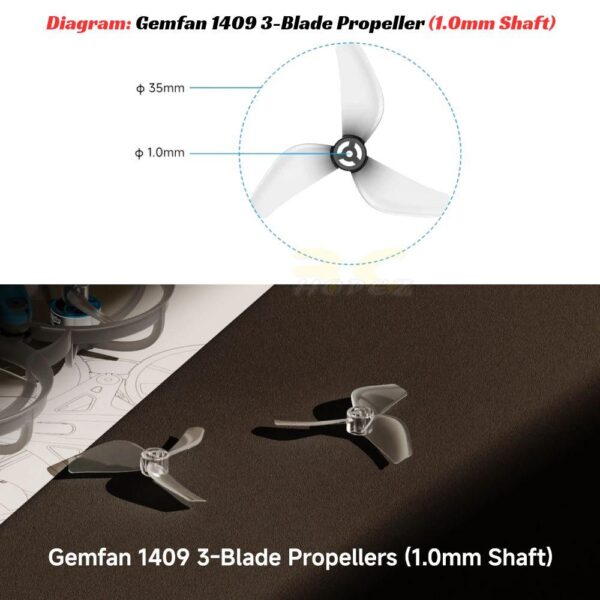 Gemfan 1409 35mm 3 Blade Propeller 1.0mm Shaft For Meteor65 PRO II O4 /Meteor65 PRO II 0802 Motor (2Pair/6Pair) BT1409