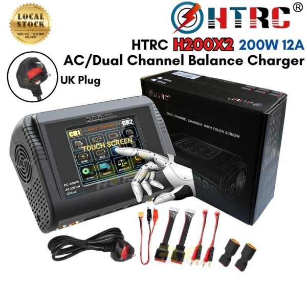f77f03041b6471084a0cafc515051377.jpeg HTRC H200x2 T400 200W 12A AC/DC 1-6S Touch Screen Dual Channel Balance Charger Discharger for Lipo LiHV LiFe Lion NiMh